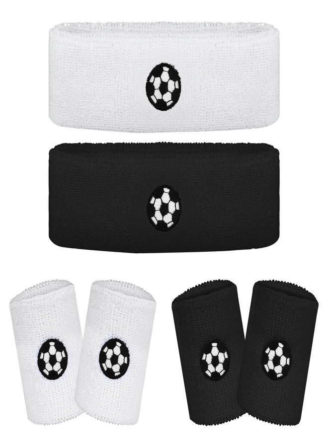 SXoonKing 6Pcs Sweatband Set Sports, Soccer/Basketball Headband and Wristband Set - 2 Headbands and 4 Wristbands, Black & White Terry Cloth Headband Mens Sweat Band for Sports Workout, Sweat-wicking and Elastic - Image 1